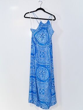 Vineyard Vines Silk Chiffon Sand Dollar Halter Neck Sleeveless Maxi Dress Blue 8